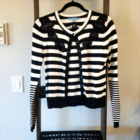 ANTONIO MELANI Sweaters - Antonio Melani Cardigan Lace Button Down Striped Black and White  XS